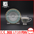 P&T porcelain coffee cups and saucers, colorful decal cups and saucers